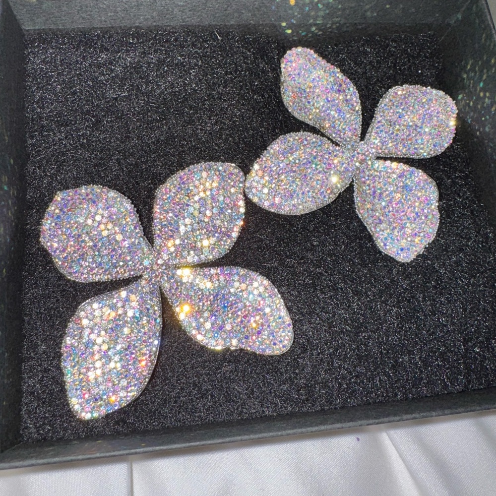 Elegant Silver Crystal Flower Earrings